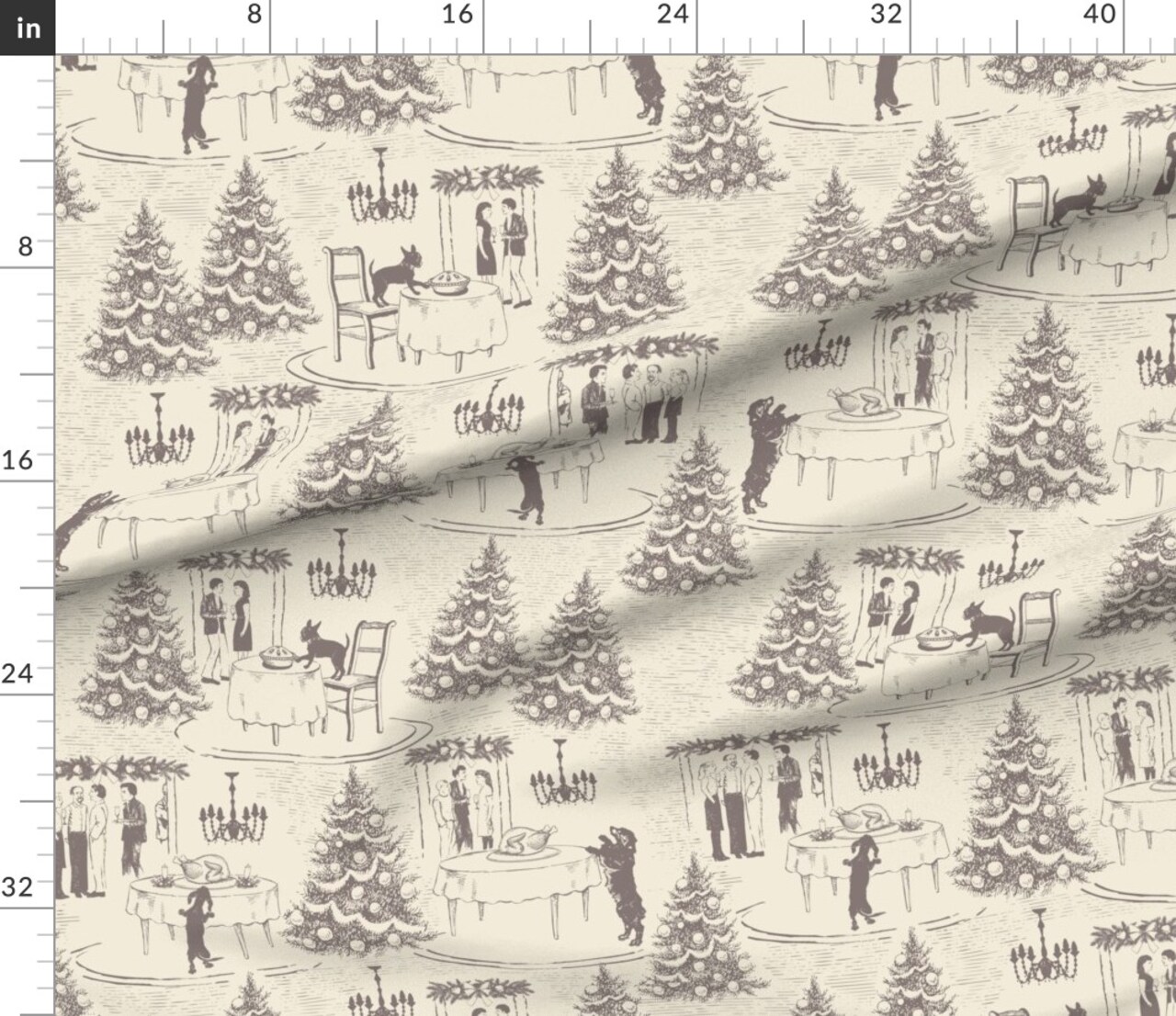Toile Retro Dog Funny Earth Tones Neutral Custom Printed Fabric by Spoonflower Various Fabrics by the Yard or Fat Quarter